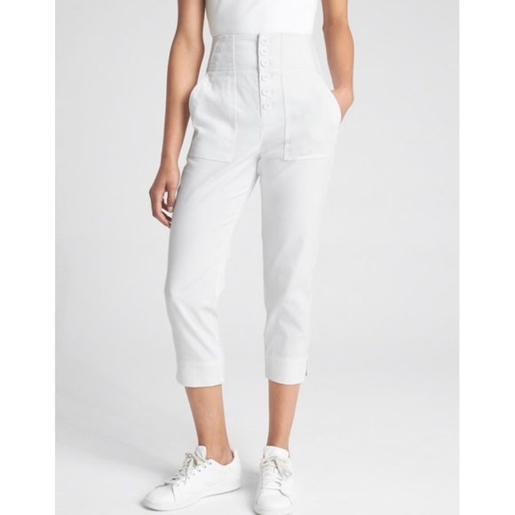 GAP High Rise Crop Jeans White Button Fly Waist Cinched Capri Pants Size 10 NWT - Picture 1 of 7